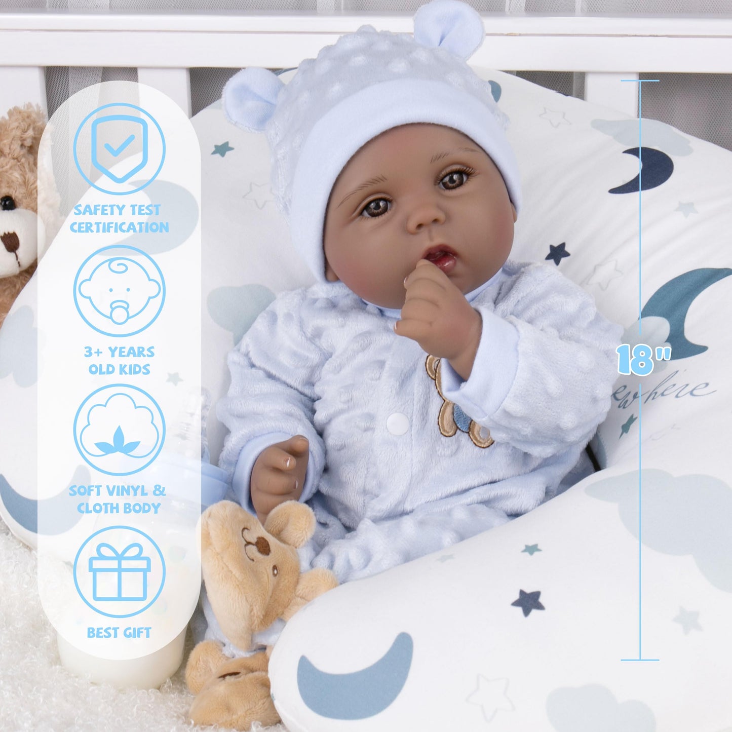 Milidool Black 18-Inch Reborn Baby Doll Boy – Lifelike African American Silicone Infant with Gift Set