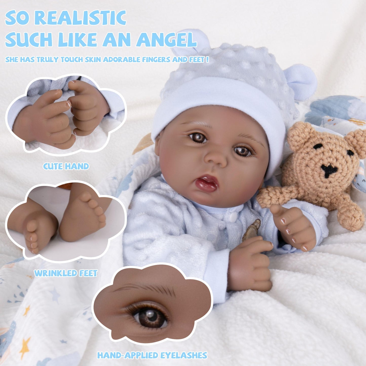Milidool Black 18-Inch Reborn Baby Doll Boy – Lifelike African American Silicone Infant with Gift Set