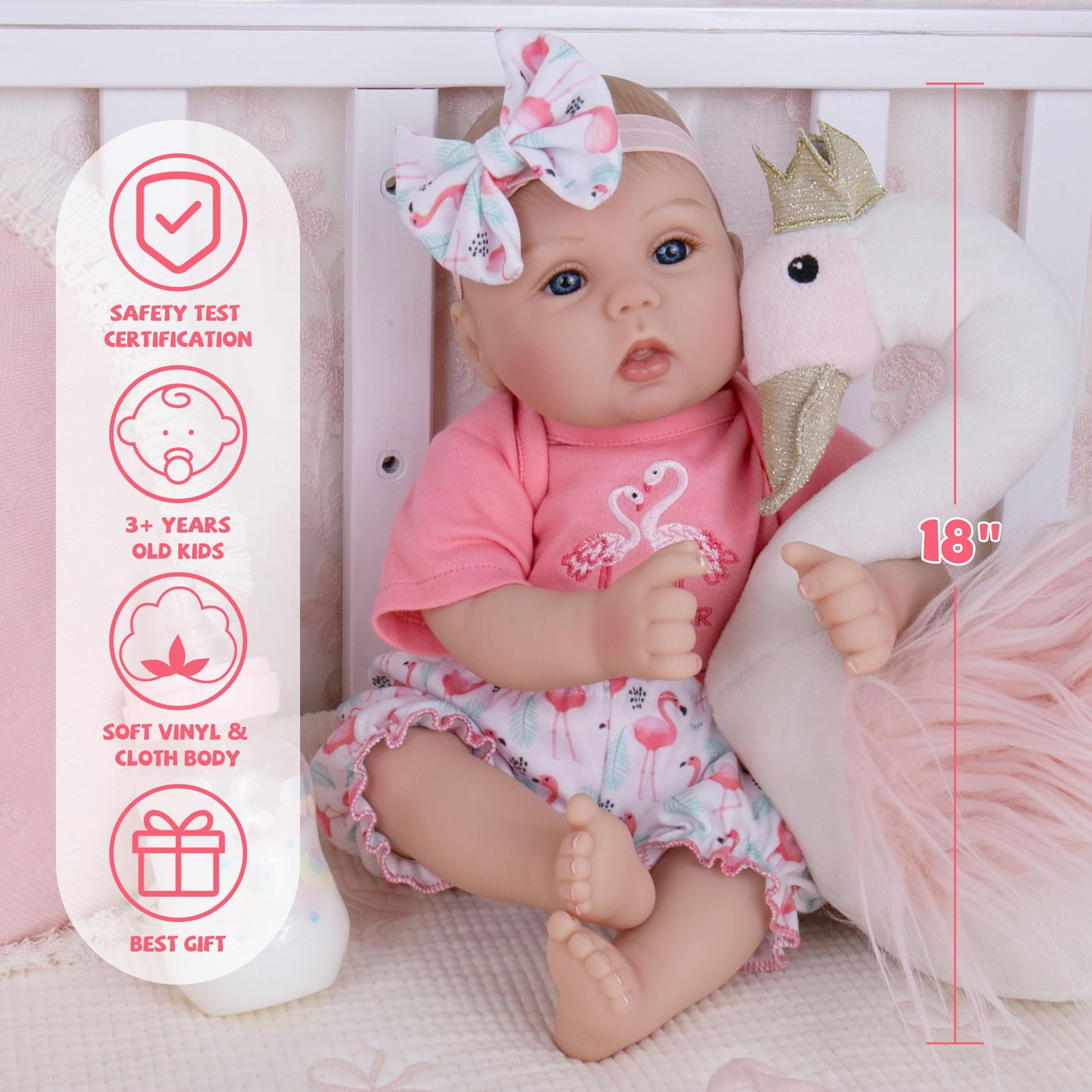 Milidool Realistic Reborn Baby Doll Girl - 18 Inch, Soft Poseable Body, Lifelike Newborn