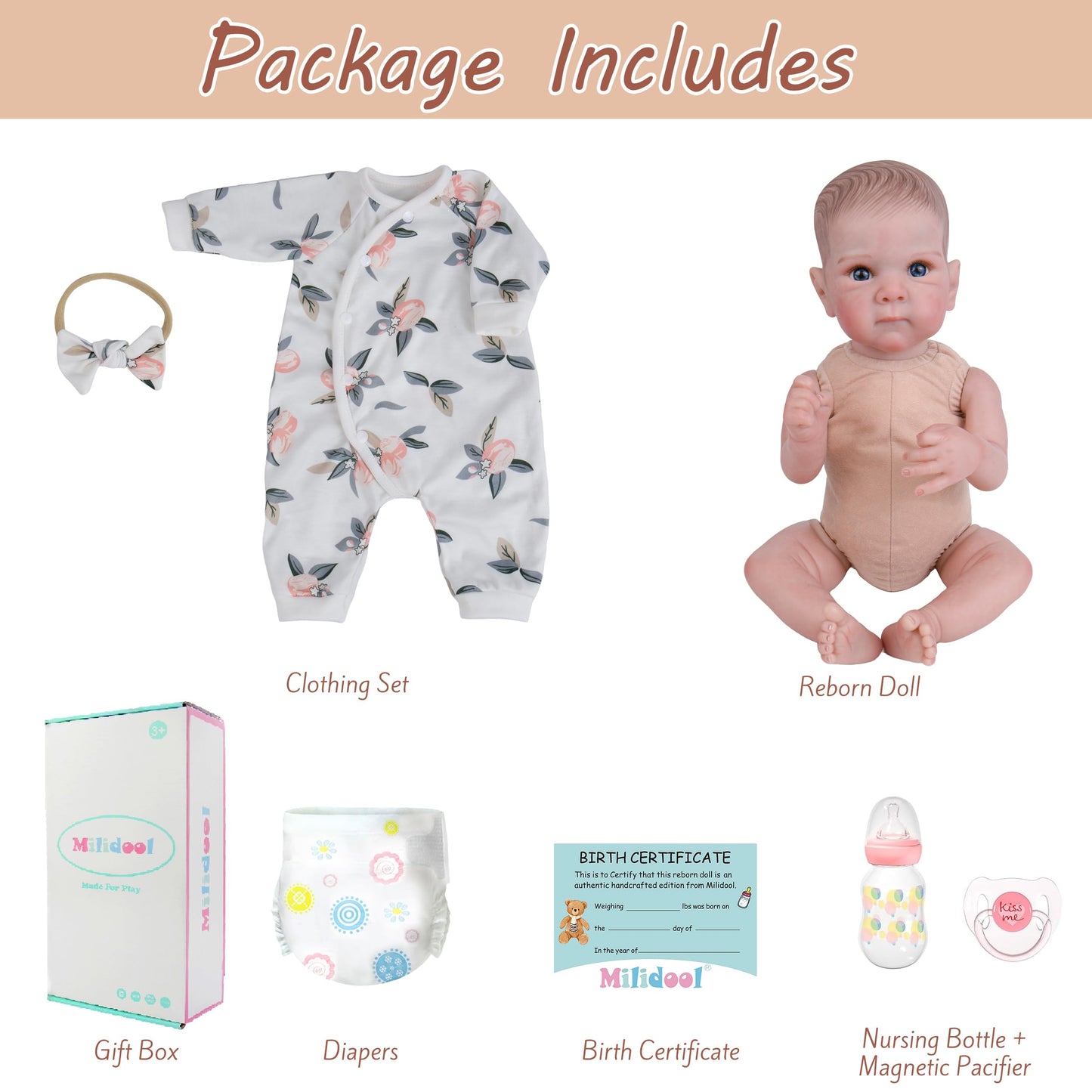 Milidool Lifelike Reborn Baby Doll Girl – 20 Inch Realistic Newborn with Poseable Body & Accessories