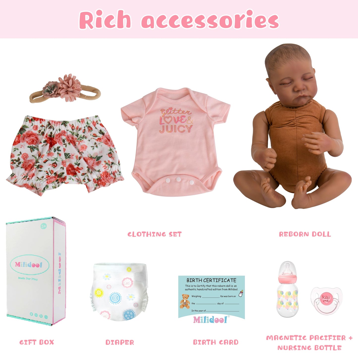 Milidool Lifelike 18-Inch Reborn Baby Doll Girl with Complete Gift Set