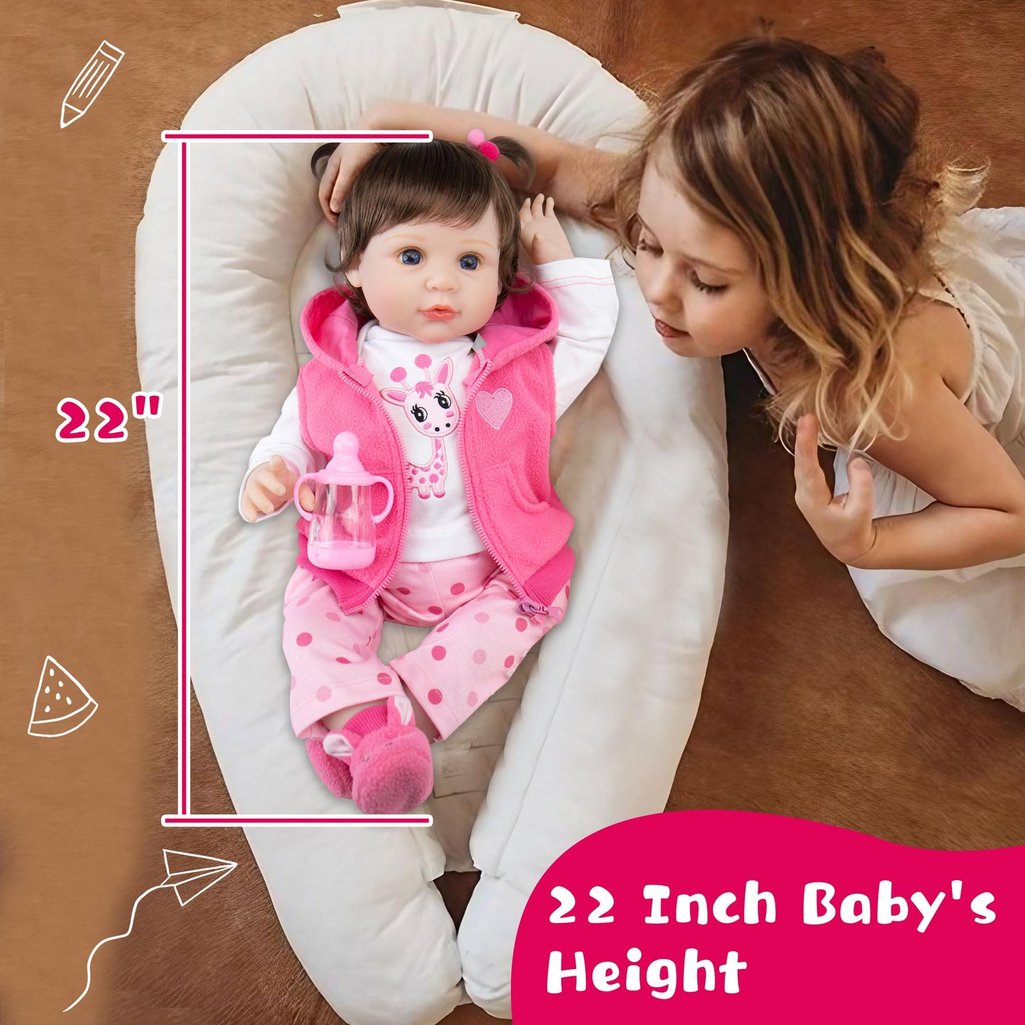 Milidool Lifelike 22-Inch Reborn Baby Doll Girl – Weighted Soft Body with 7-Piece Gift Set