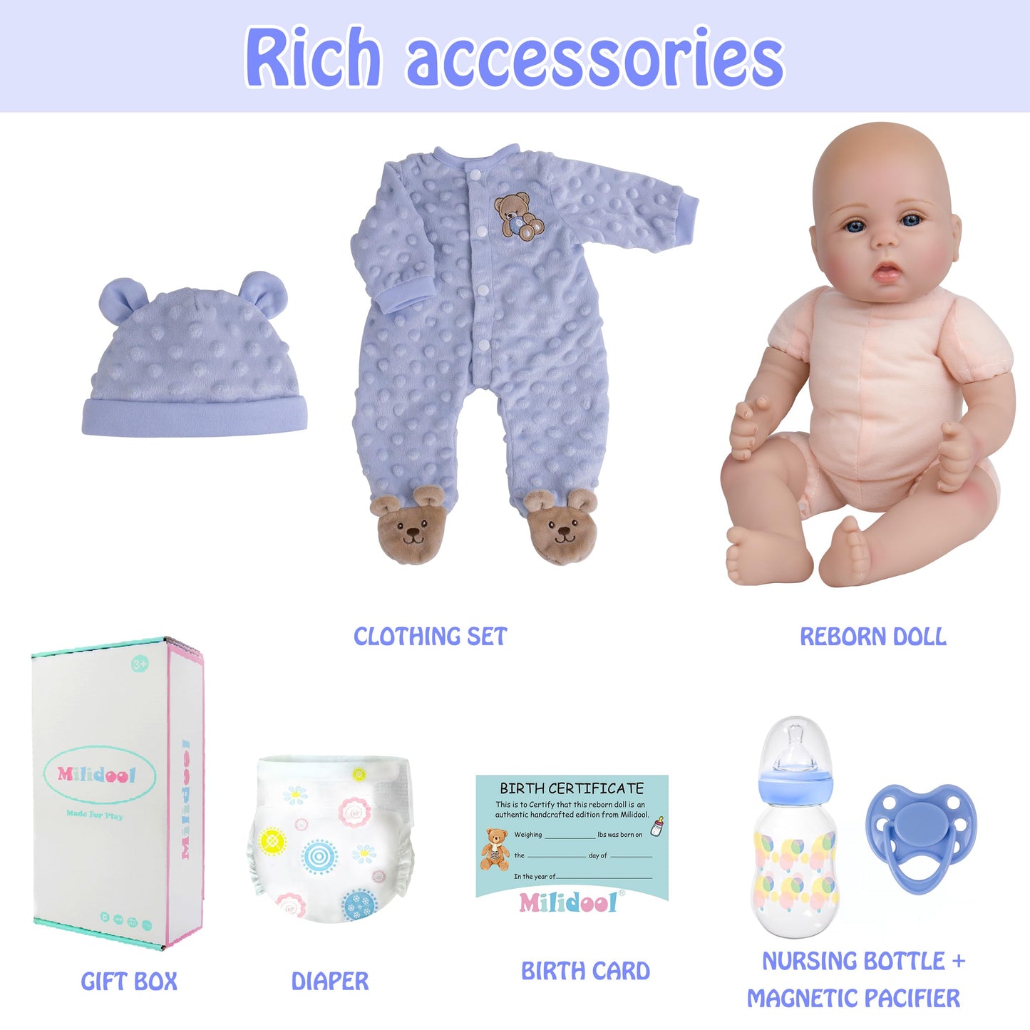 Milidool Lifelike Reborn Baby Doll Boy - 18-Inch Soft Body Realistic Newborn Doll for Kids 3+