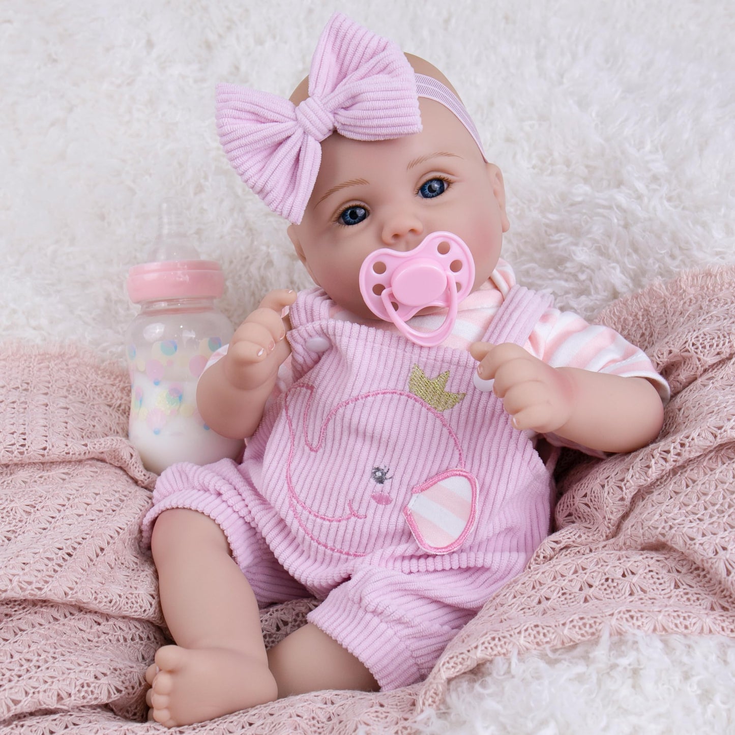 Milidool Lifelike Reborn Baby Doll - 18-Inch Realistic Newborn Girl with Pink Elephant Pattern