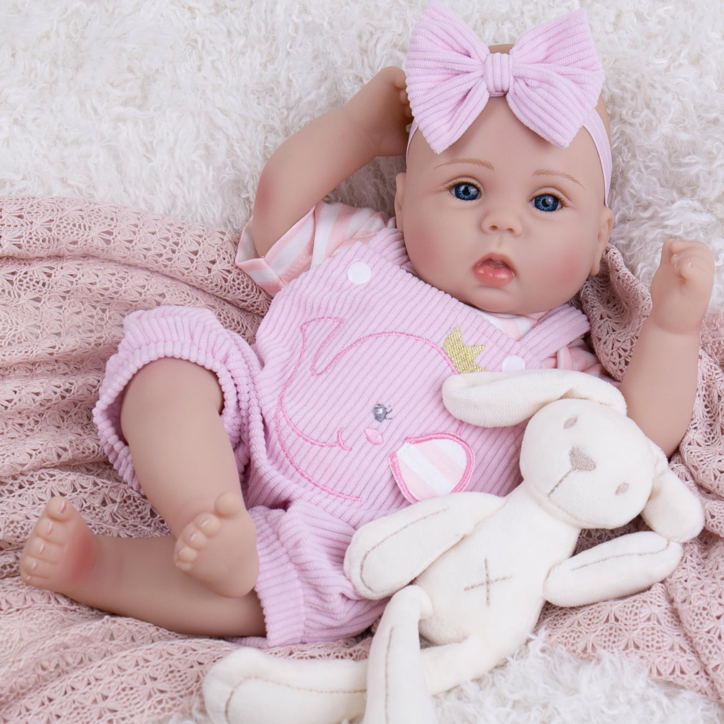 Milidool Lifelike Reborn Baby Doll - 18-Inch Realistic Newborn Girl with Pink Elephant Pattern