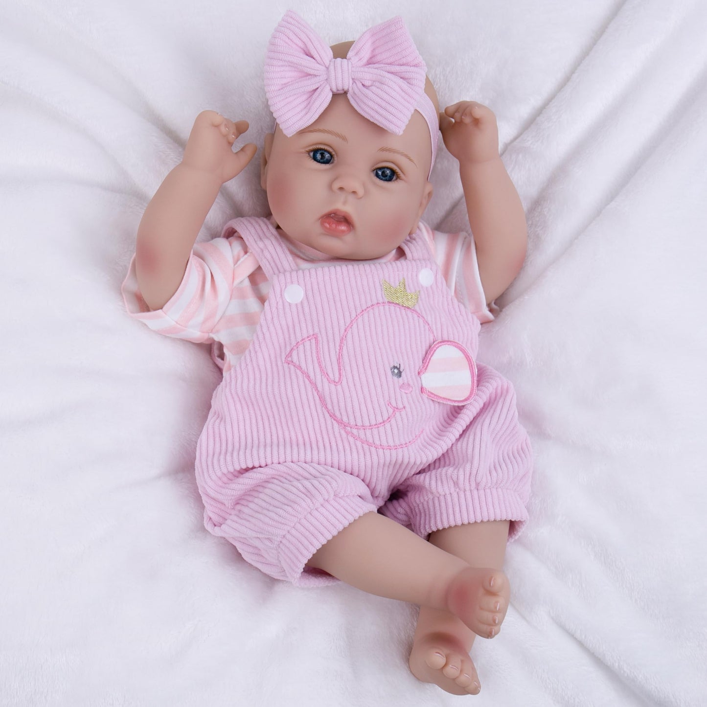 Milidool Lifelike Reborn Baby Doll - 18-Inch Realistic Newborn Girl with Pink Elephant Pattern