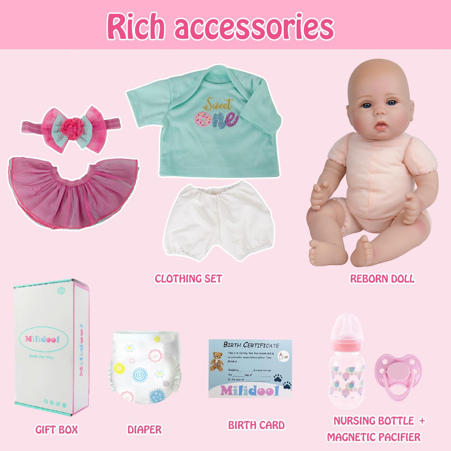 Milidool Lifelike Reborn Baby Doll 18-Inch – Soft Weighted Body Gift Set for Kids 3+