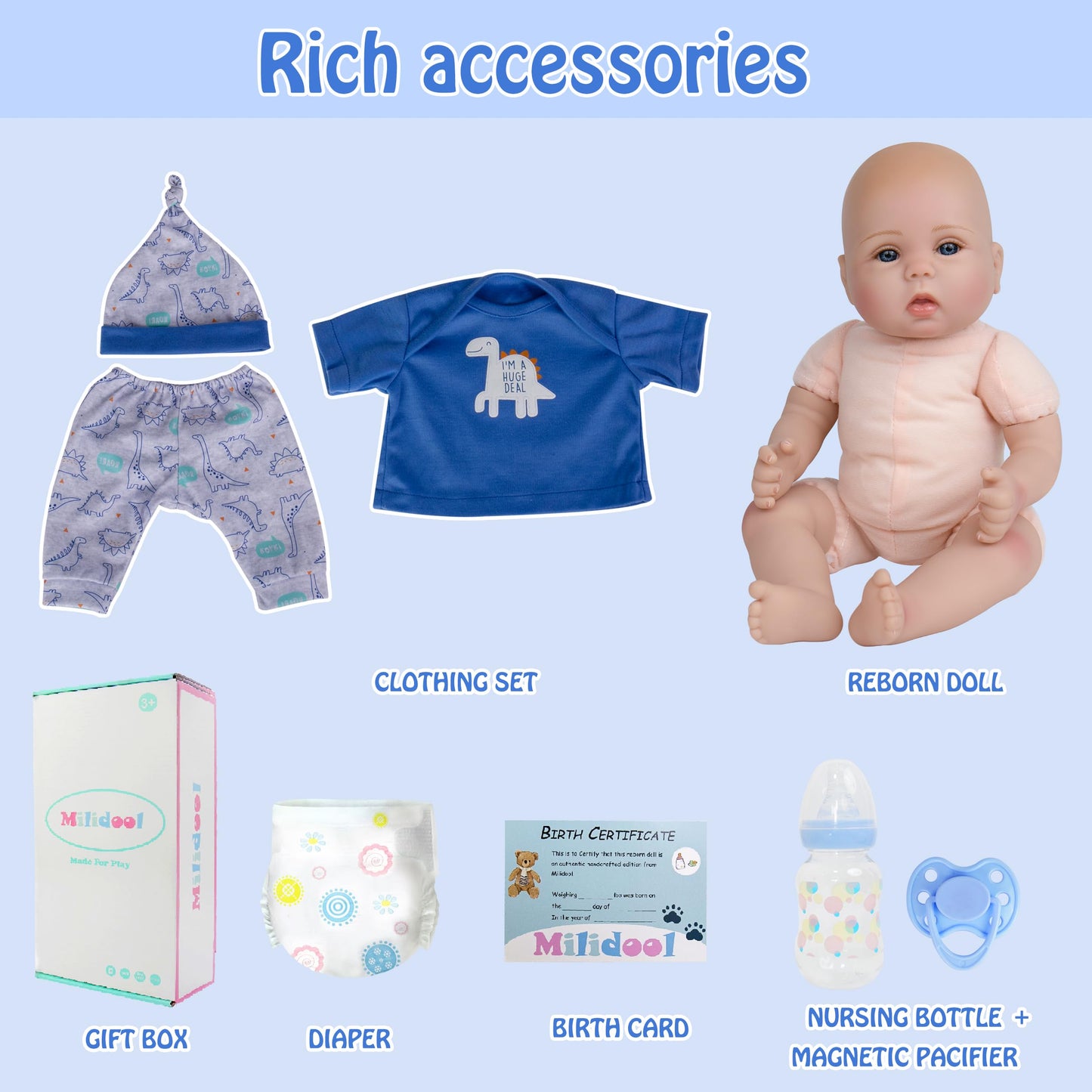 Milidool Lifelike Reborn Baby Doll Boy – 18-Inch Soft Vinyl, Weighted Body, Gift-Ready