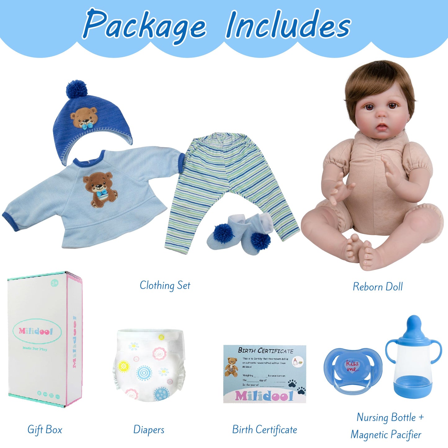 Milidool Lifelike Reborn Baby Doll - 22-Inch Realistic Soft Body Boy with Gift Box & Accessories