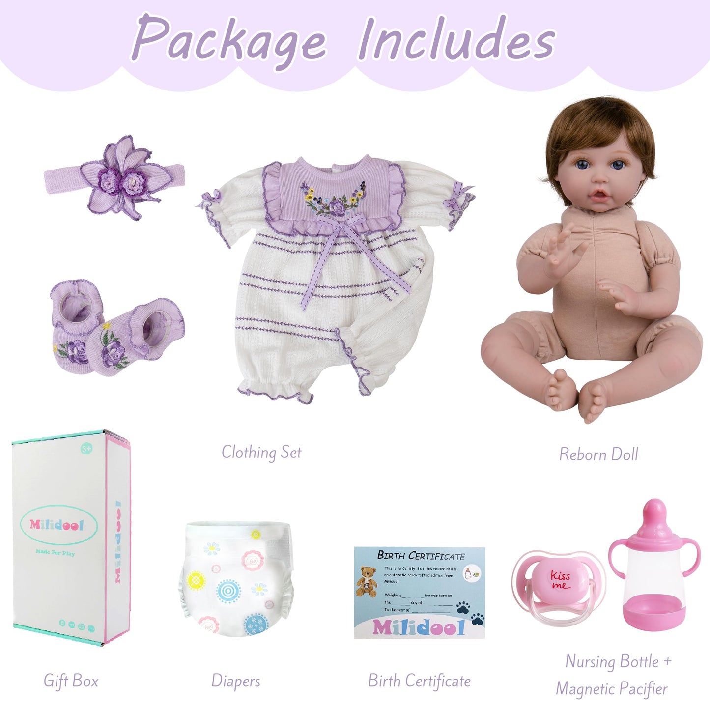Milidool Lifelike Reborn Baby Dolls - 22-Inch Realistic Baby Girl with Complete Accessories