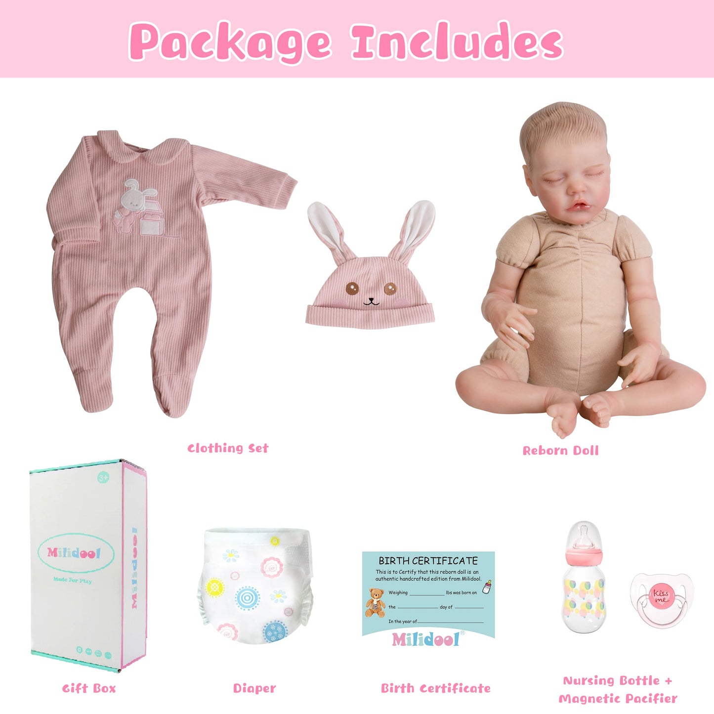 Milidool Lifelike Reborn Baby Dolls – 18-Inch Realistic Poseable Newborn Girl with Gift Box