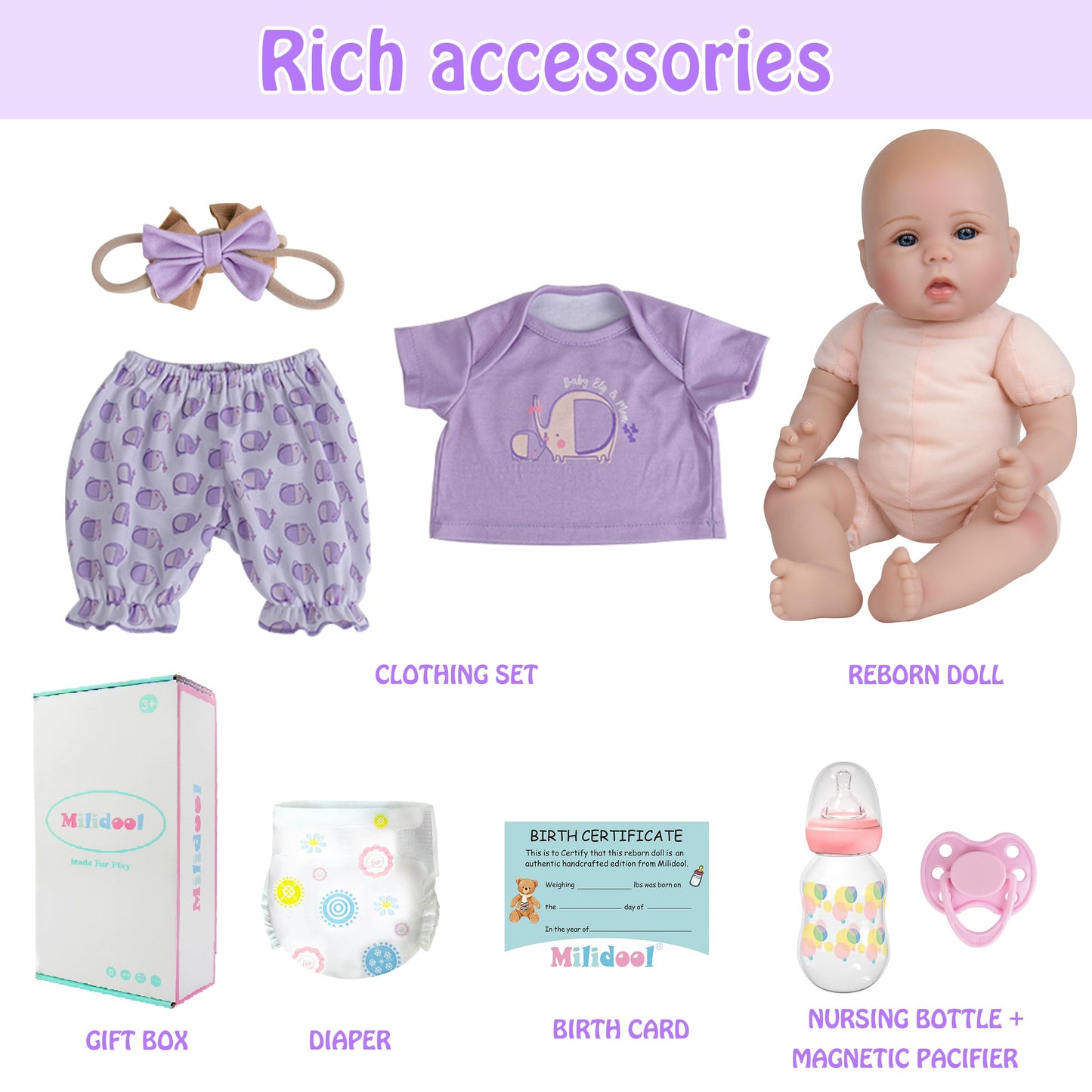 Milidool Lifelike Reborn Baby Doll Girl - 18-Inch Realistic Newborn with Soft Cloth Body