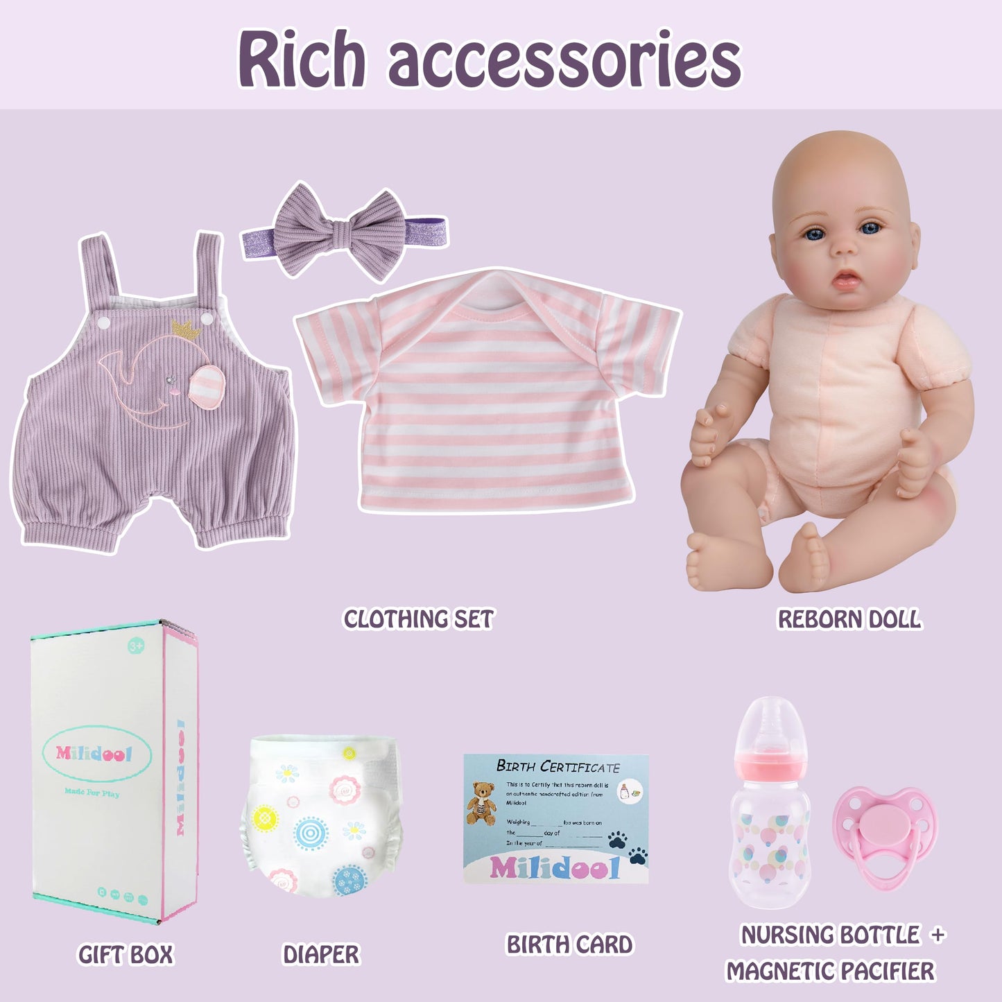 Milidool Lifelike Reborn Baby Doll - 18-Inch Realistic Weighted Girl