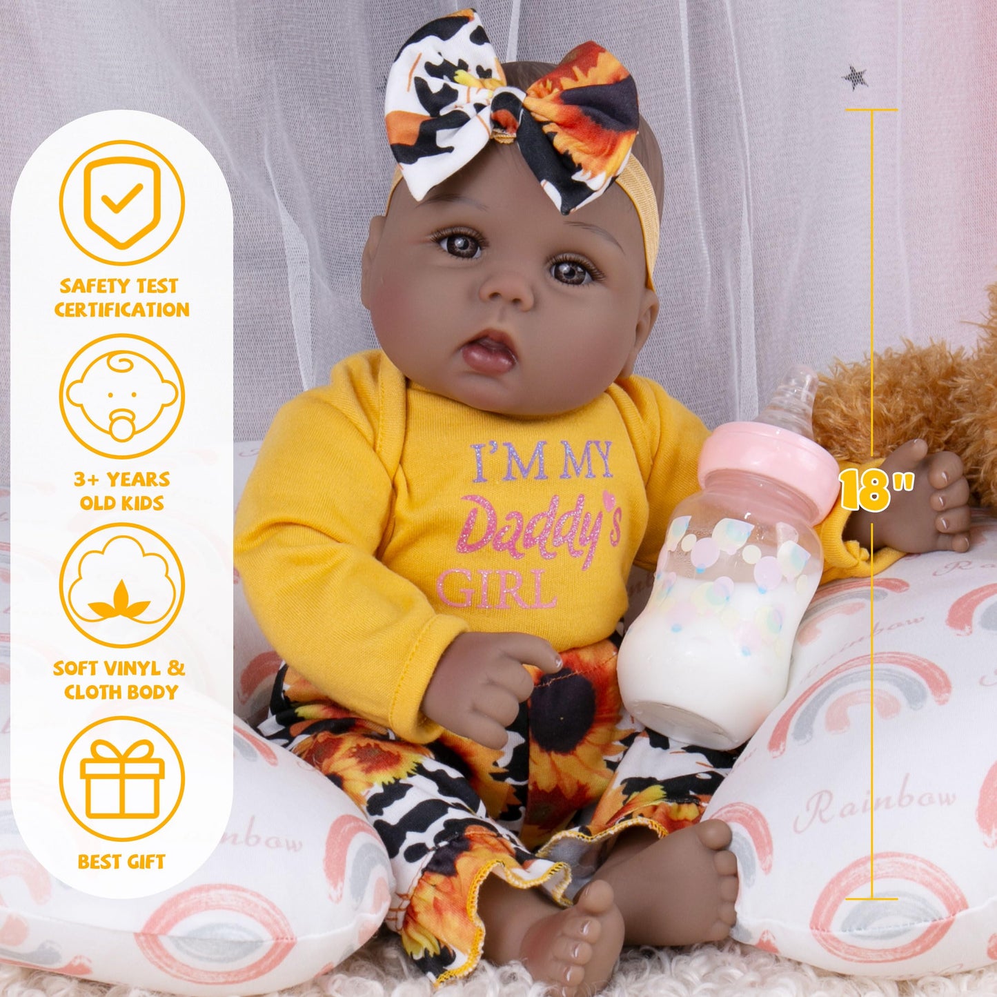 Milidool Lifelike 18in Reborn Baby Doll Girl – Realistic, Weighted, Safe for Kids 3+