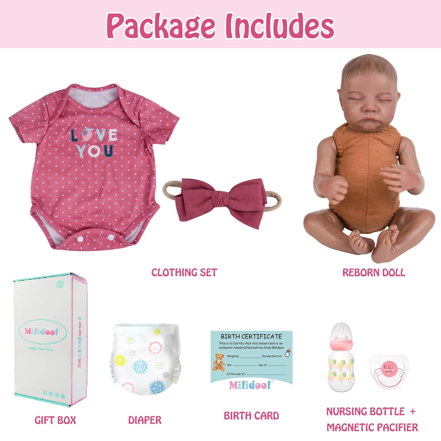 Milidool Reborn Baby Doll 18-Inch Black Girl – Realistic Lifelike Vinyl Doll