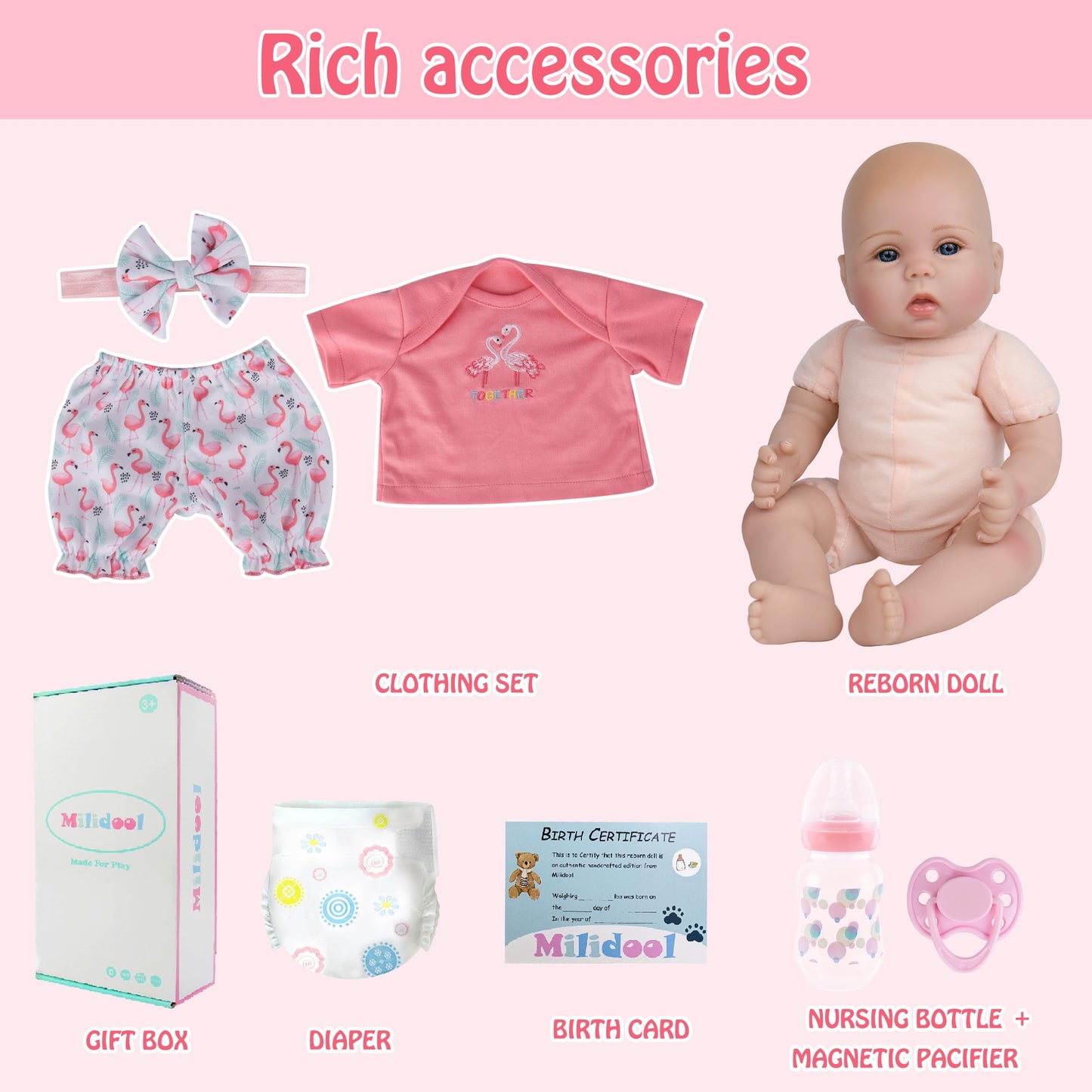 Milidool Realistic Reborn Baby Doll Girl - 18 Inch, Soft Poseable Body, Lifelike Newborn