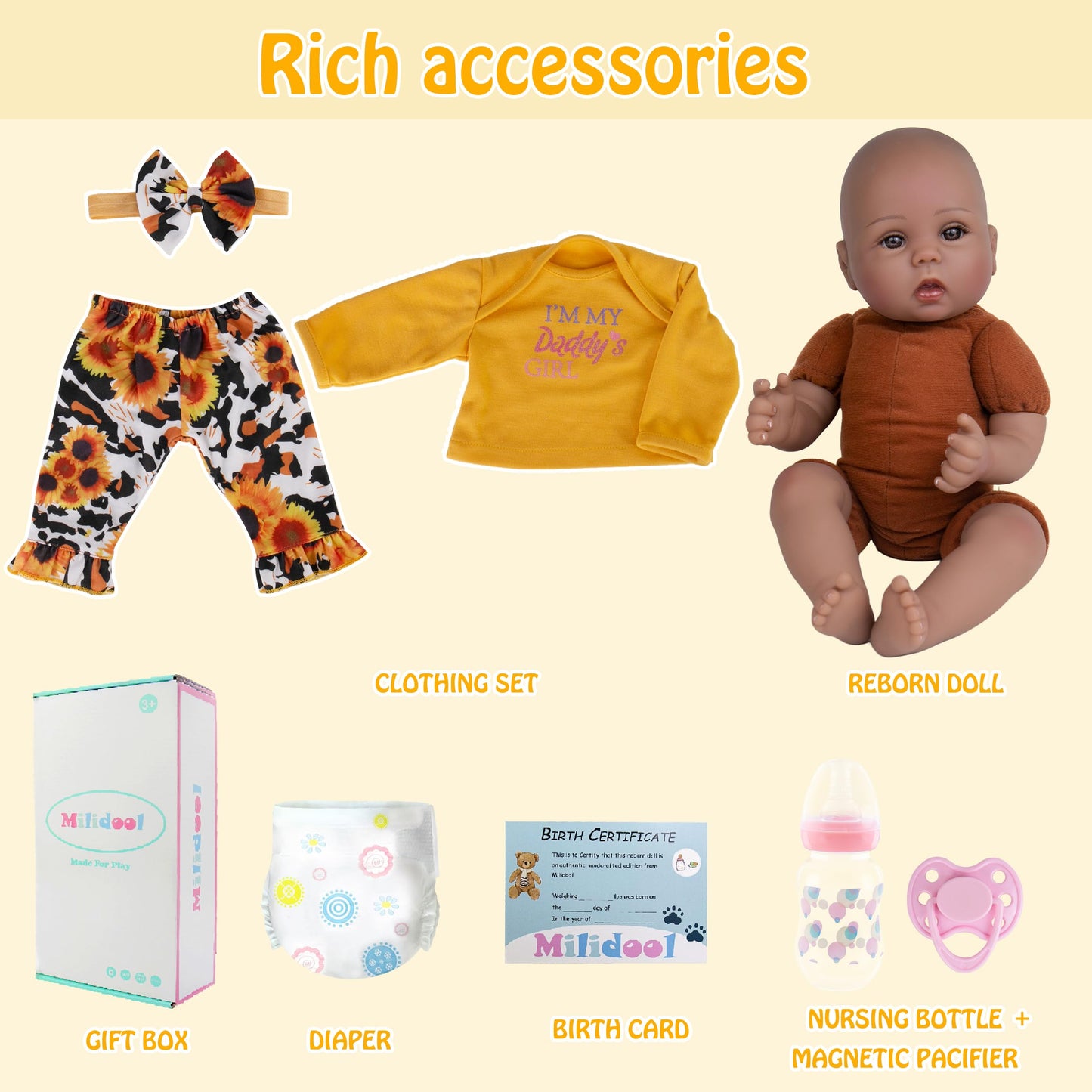 Milidool Lifelike 18in Reborn Baby Doll Girl – Realistic, Weighted, Safe for Kids 3+
