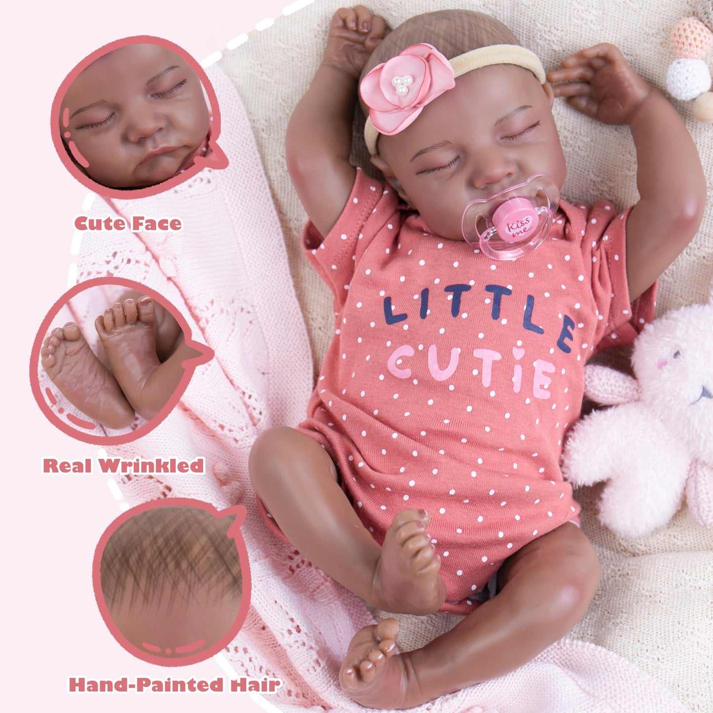 Milidool 18-Inch Reborn Baby Doll – Realistic African American Newborn with Weighted Body & Accessories