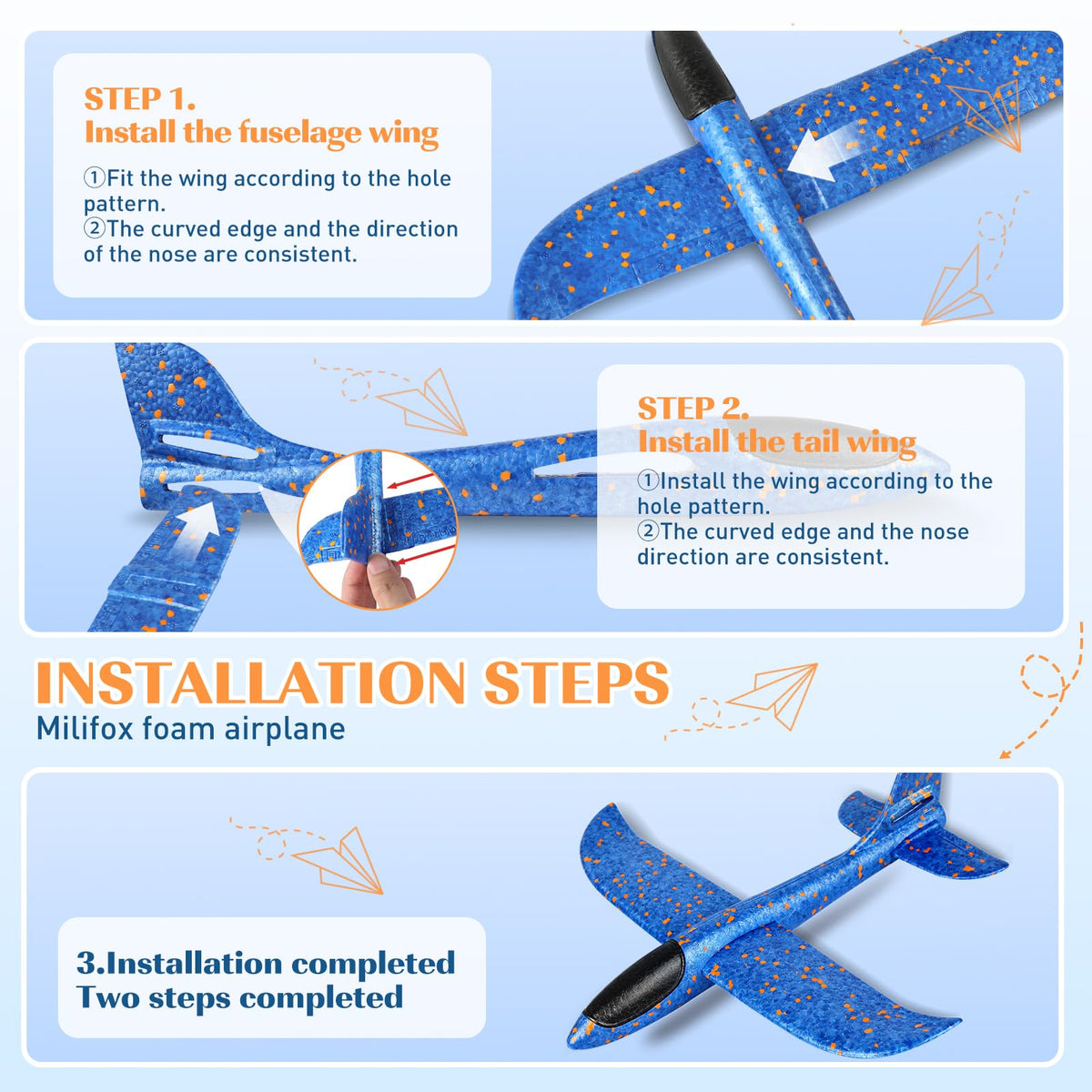 Milifox 2-Piece Foam Airplanes for Kids – Large 17.3'' Glider Planes with Two Flight Modes