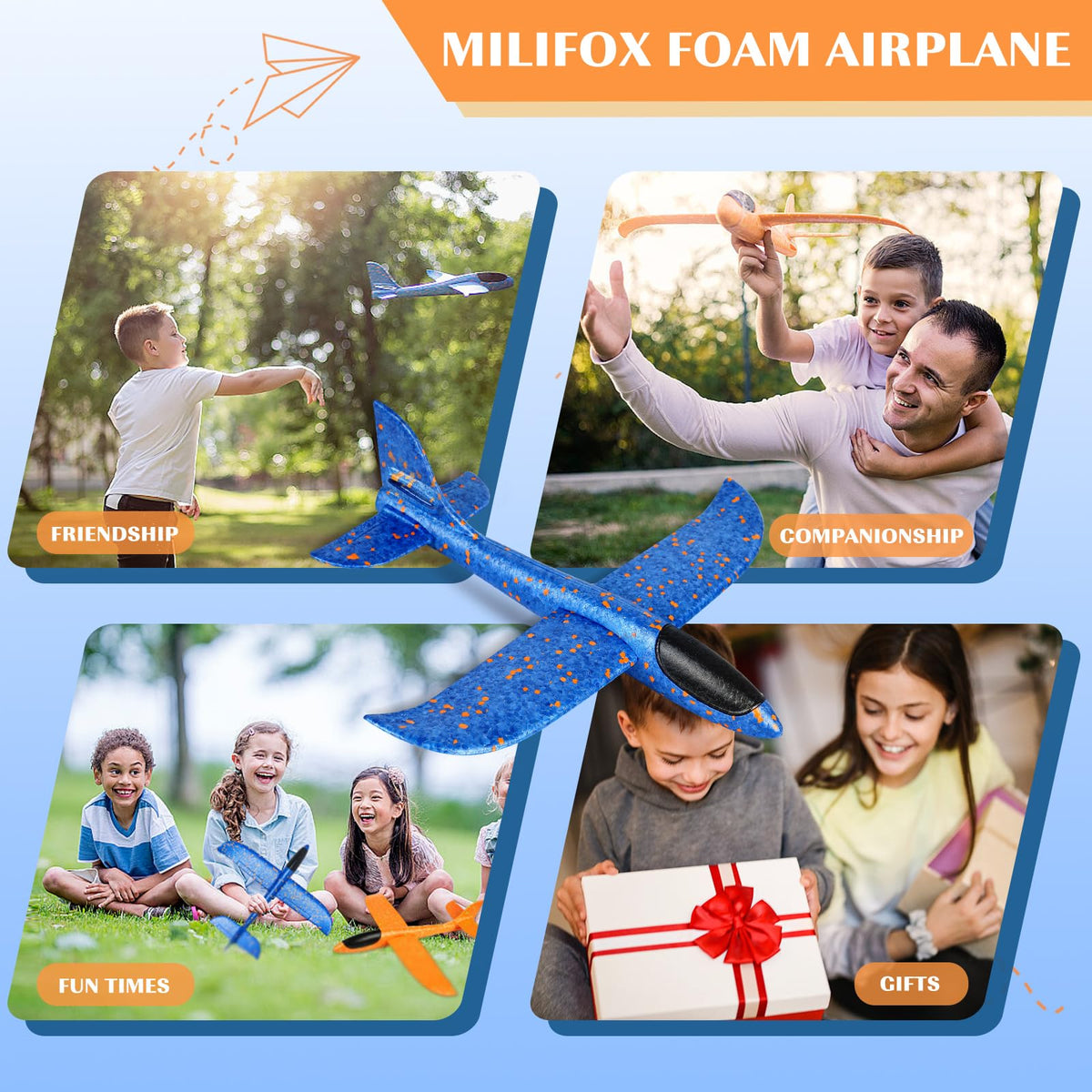 Milifox 2-Piece Foam Airplanes for Kids – Large 17.3'' Glider Planes with Two Flight Modes