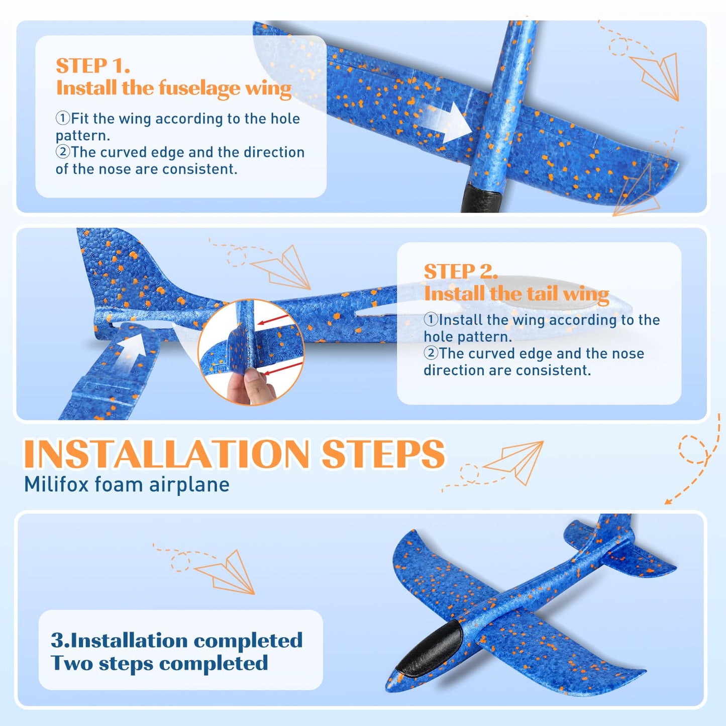 Milifox 2 Pcs Foam Airplanes for Kids — 13.3'' Throwing Foam Glider Planes