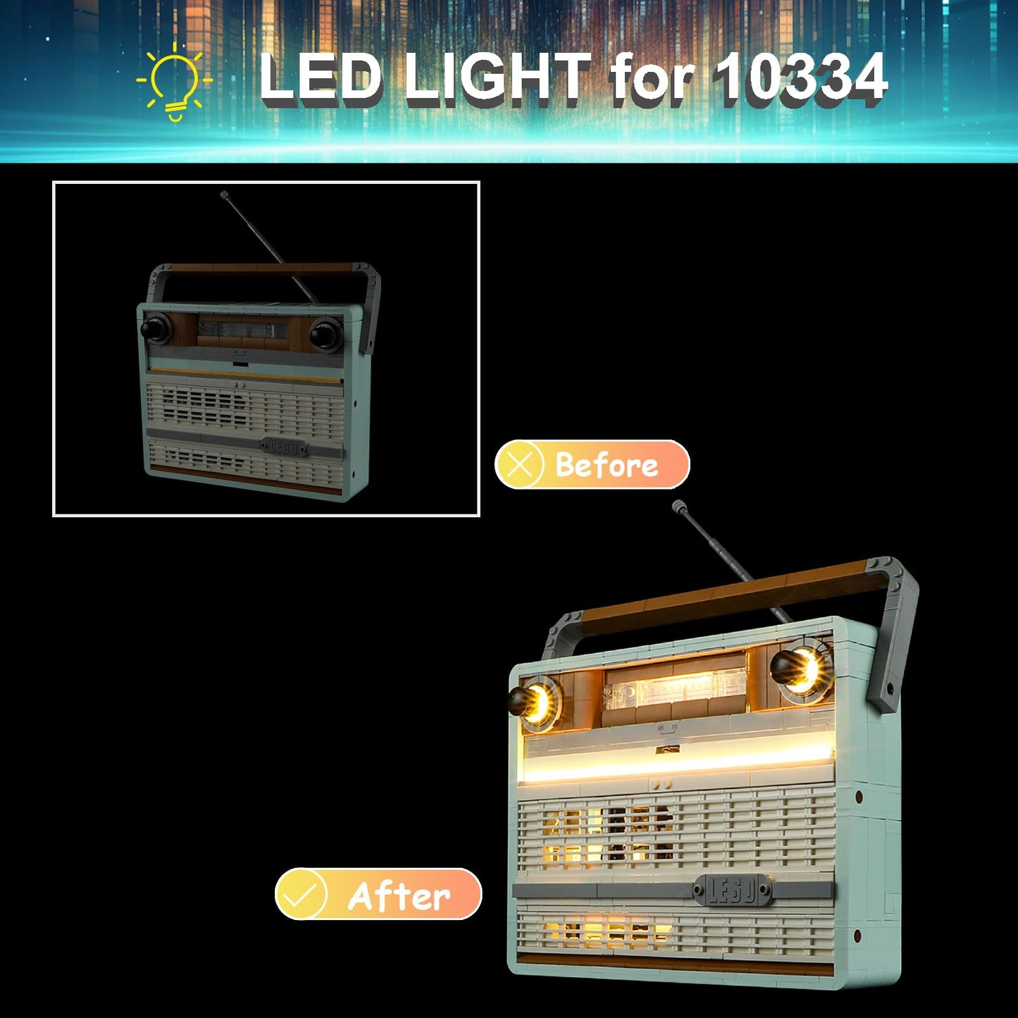 Mililier LED Light Kit for Lego 10334 Retro Radio Set – USB or Battery Power, Blocks Not Included