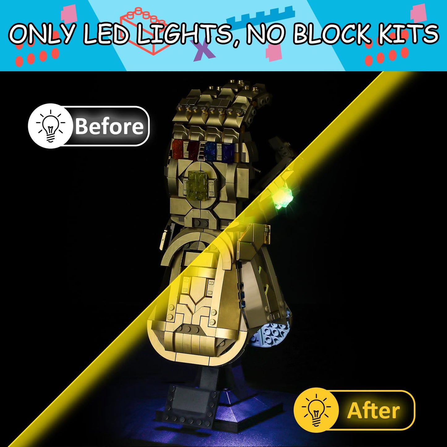 Mililier LED Light Kit for Lego 76191 Infinity Gauntlet – USB or Battery