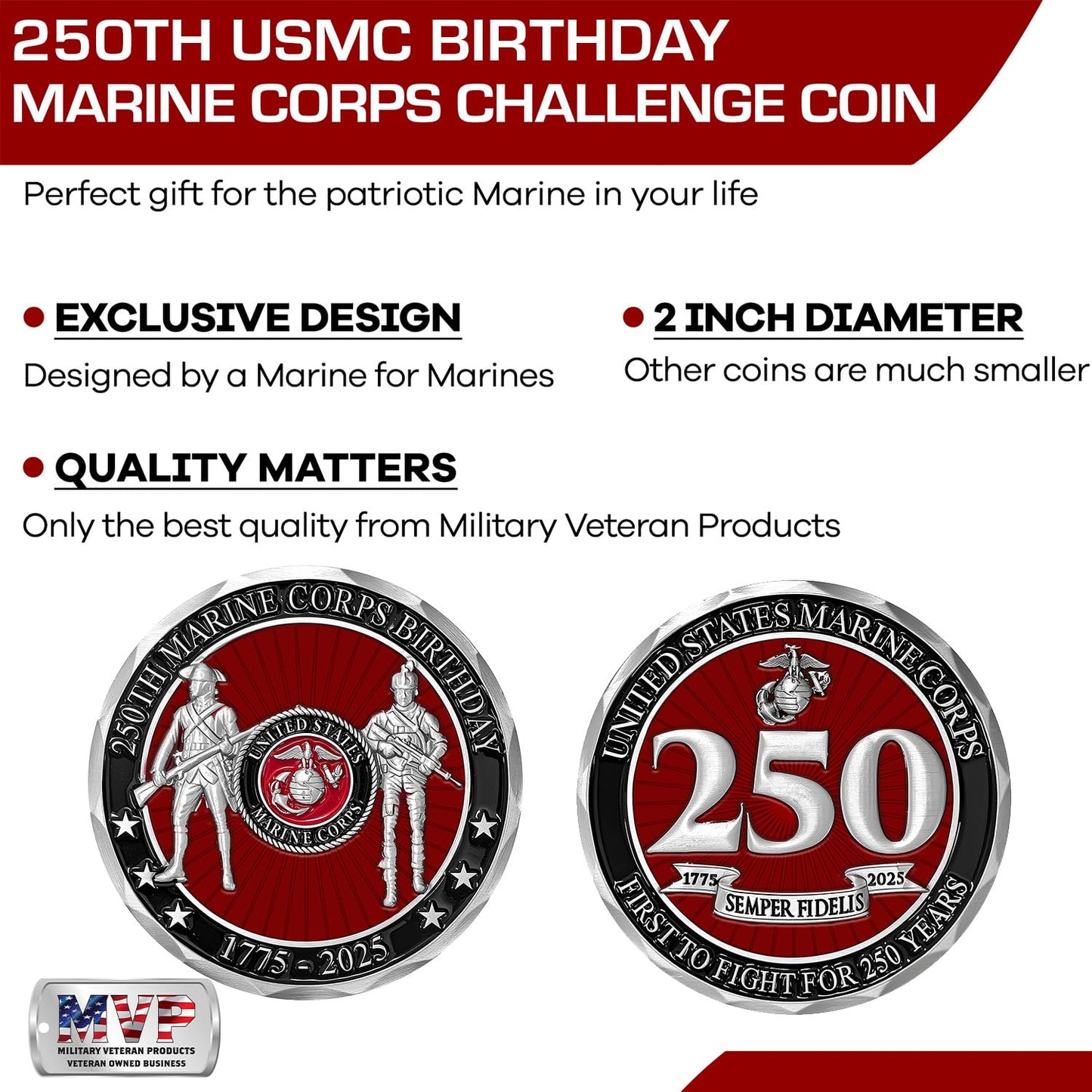 USMC 250th Birthday Challenge Coin – 2-Inch Commemorative | Military Gift Shop