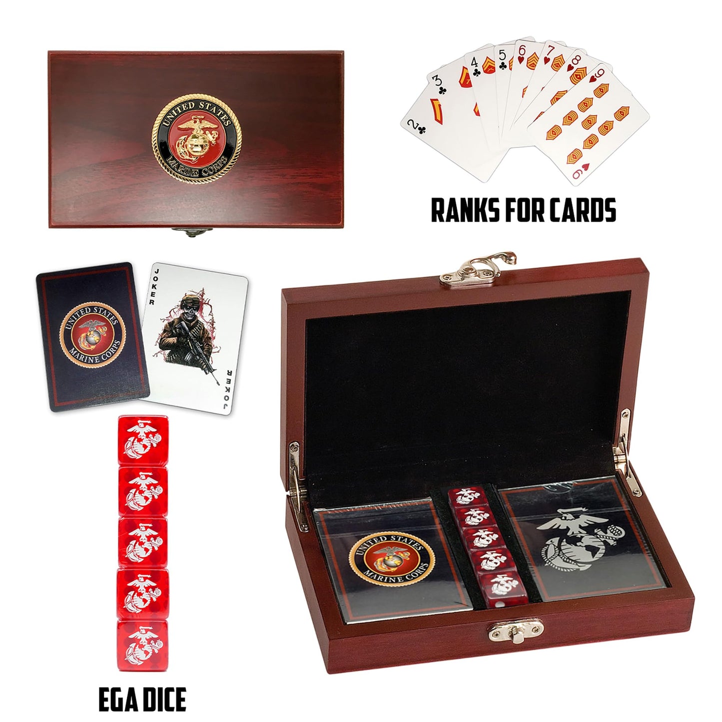 Marine Corps Gift Set | Official USMC Playing Cards & EGA Dice | Great Gift for Marines | Military Gift Shop