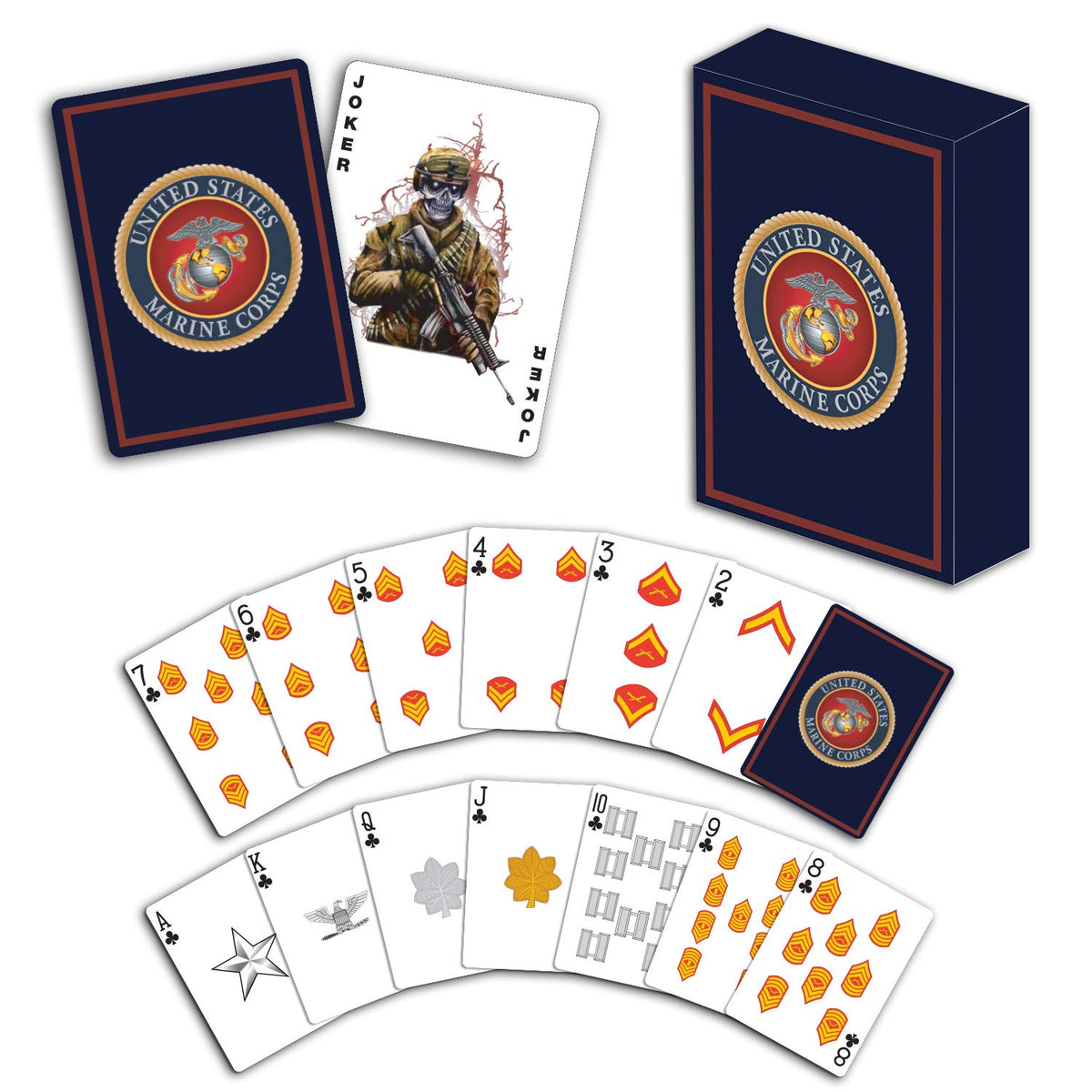 Military Gift Shop USMC Playing Cards — Marine Corps Rank Insignia, Veteran-Owned Gift