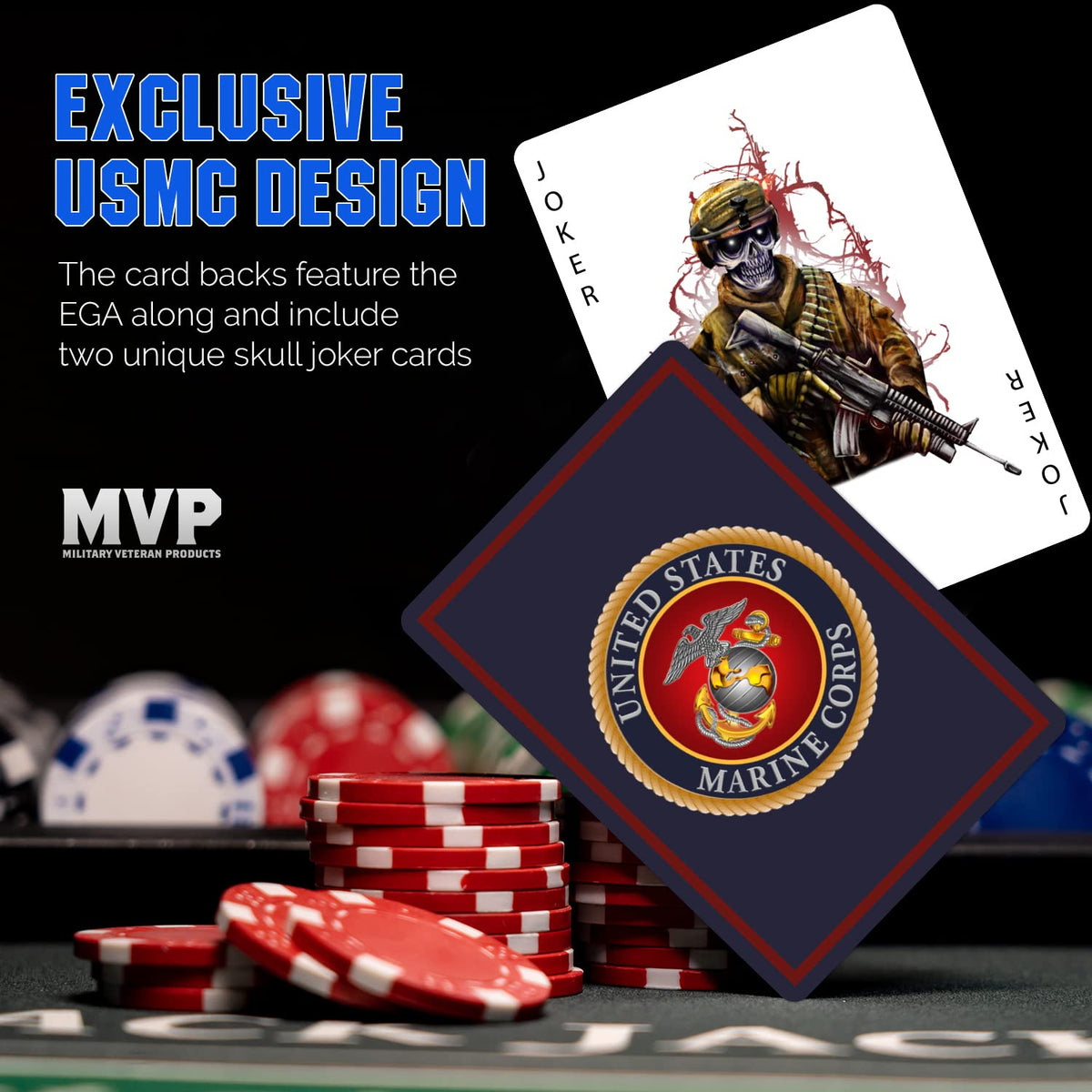 Military Gift Shop USMC Playing Cards — Marine Corps Rank Insignia, Veteran-Owned Gift