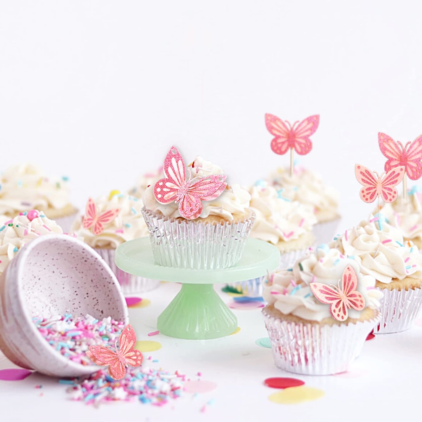 MILIYUKI 13-Piece 3D Butterfly Cupcake Topper Set – Pink Birthday Cake Decorations