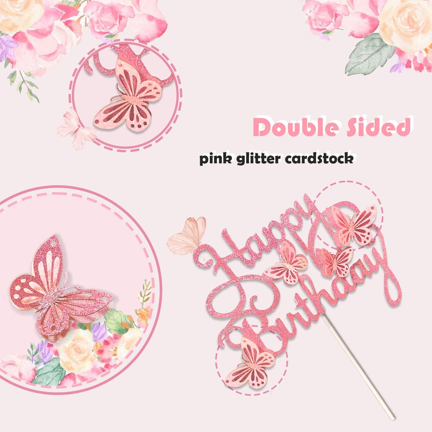 MILIYUKI 13-Piece 3D Butterfly Cupcake Topper Set – Pink Birthday Cake Decorations