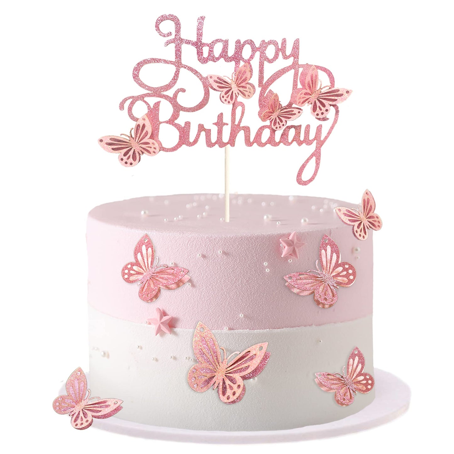 MILIYUKI 13-Piece 3D Butterfly Cupcake Topper Set – Pink Birthday Cake Decorations