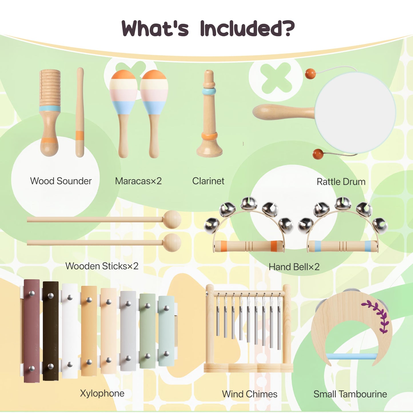 Miljgte Toddler Musical Instruments – Montessori Wooden Toys with Boho Xylophone (3+)