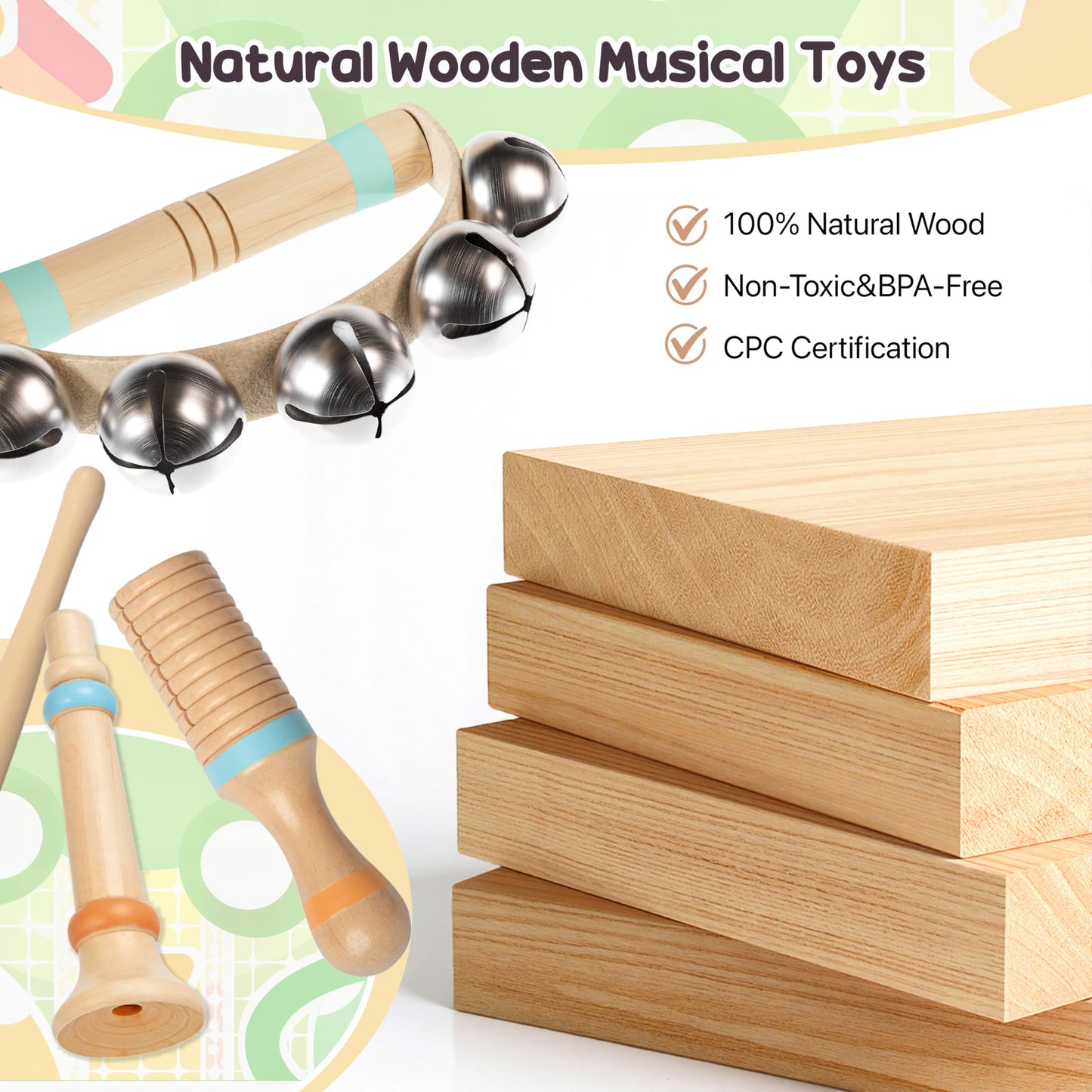 Miljgte Toddler Musical Instruments – Montessori Wooden Toys with Boho Xylophone (3+)