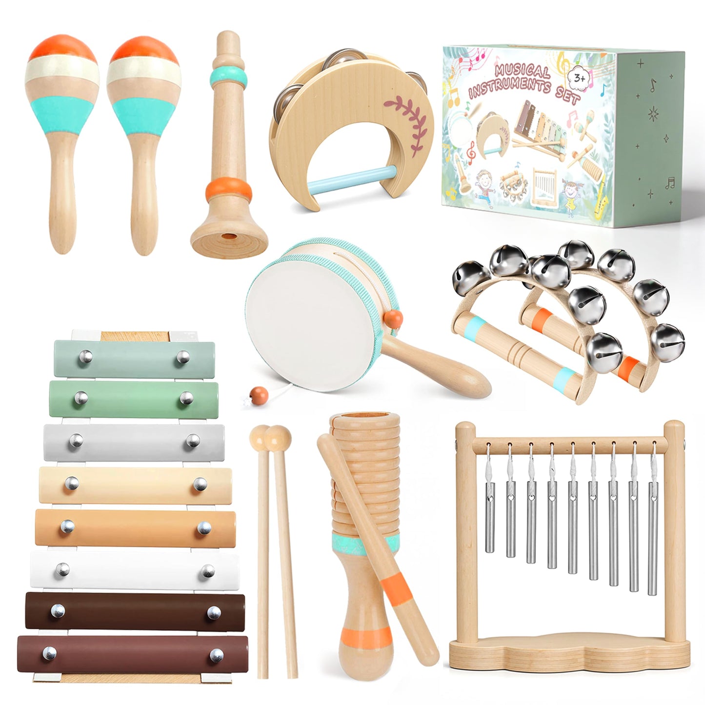 Miljgte Toddler Musical Instruments – Montessori Wooden Toys with Boho Xylophone (3+)
