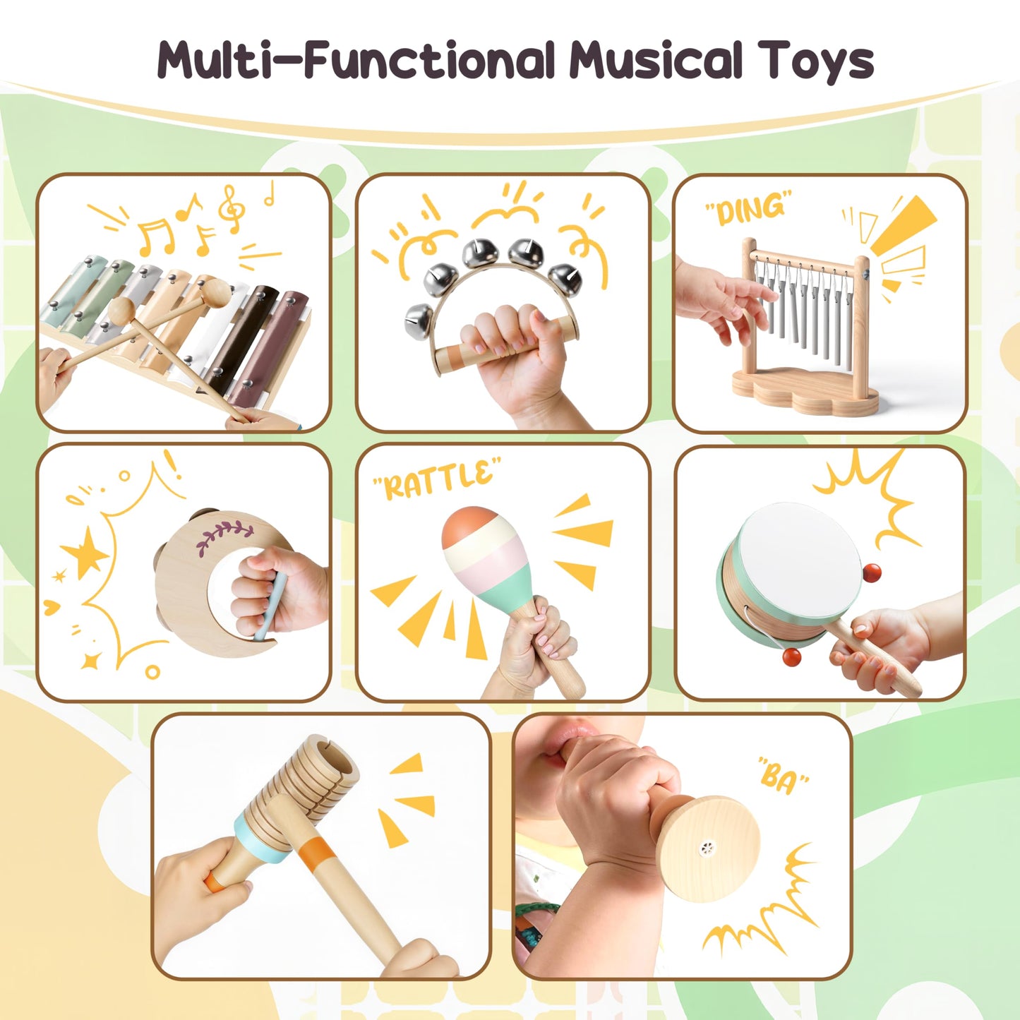 Miljgte Toddler Musical Instruments – Montessori Wooden Toys with Boho Xylophone (3+)