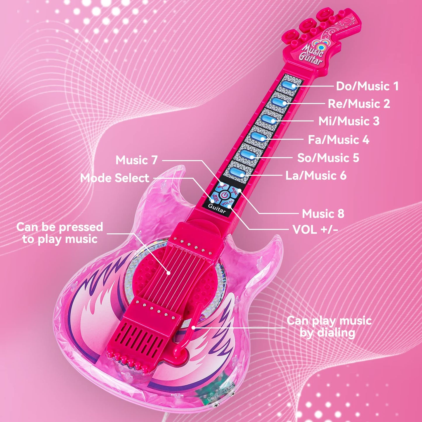 Milk Frog Kids Guitar and Microphone Play Set – Karaoke Machine with Light (Red)