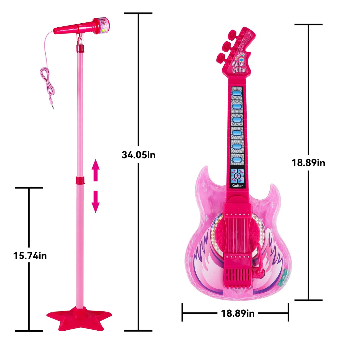 Milk Frog Kids Guitar and Microphone Play Set – Karaoke Machine with Light (Red)