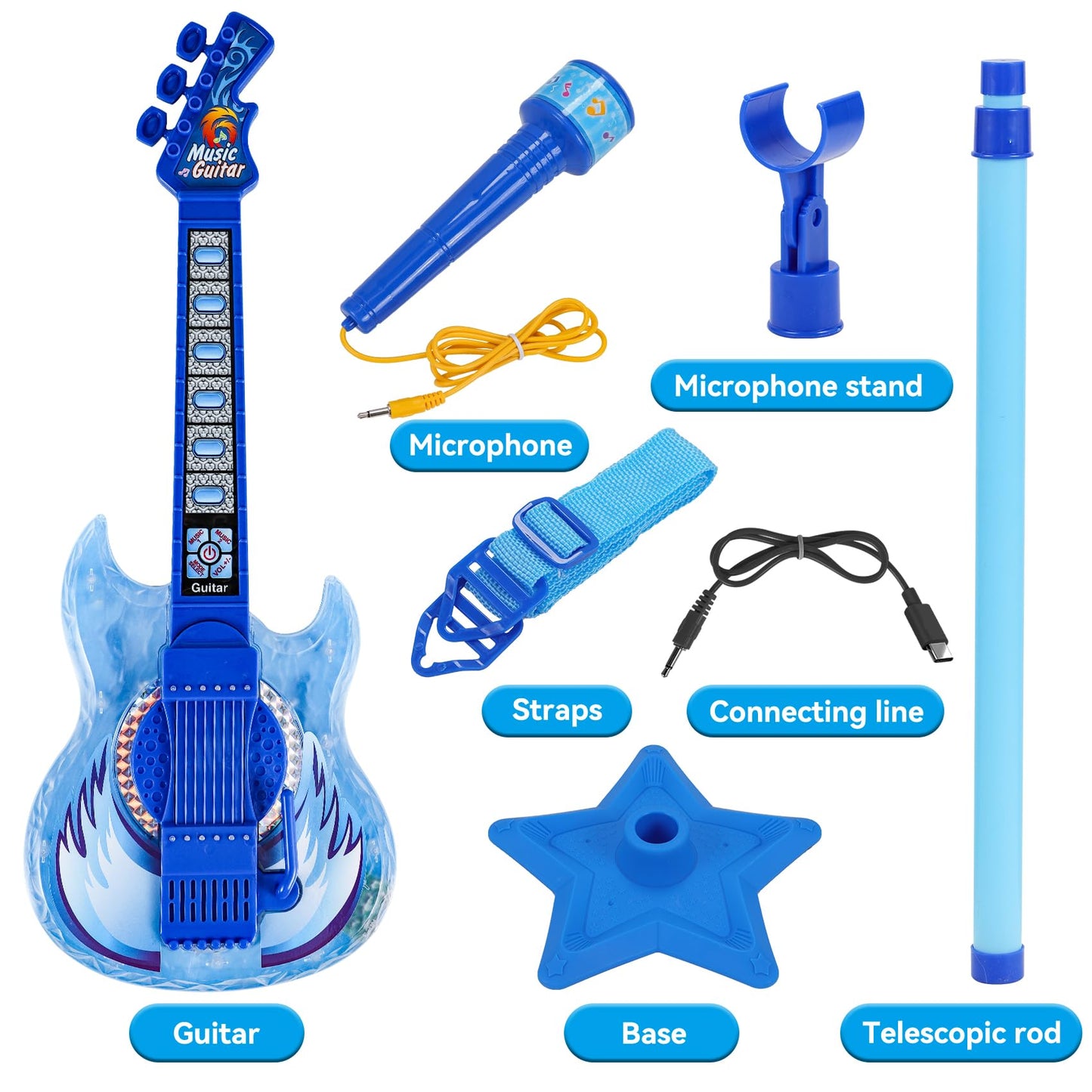 Milk Frog Guitar & Microphone Play Set for Kids – Beginner Karaoke Toy with Light & Stand