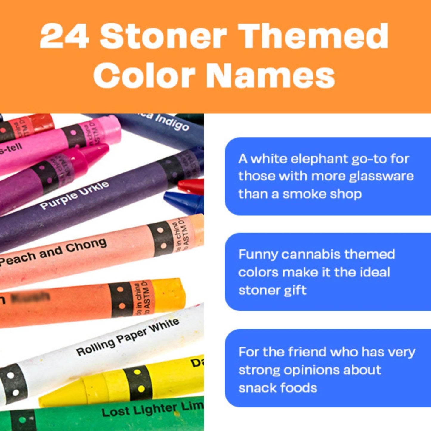 MilkToast Brands Offensive Crayons Pot Pack – 24-Count Adult Crayons with Hilarious Stoner Sayings
