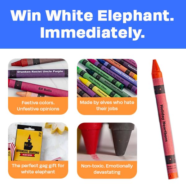 MilkToast Brands Offensive Crayons Holiday Edition – 24-Count Adult Crayons with Sarcastic Sayings | Funny Gag Gift