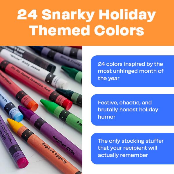 MilkToast Brands Offensive Crayons Holiday Edition – 24-Count Adult Crayons with Sarcastic Sayings | Funny Gag Gift
