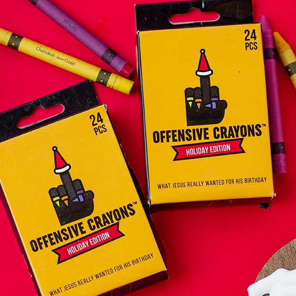MilkToast Brands Offensive Crayons Holiday Edition – 24-Count Adult Crayons with Sarcastic Sayings | Funny Gag Gift