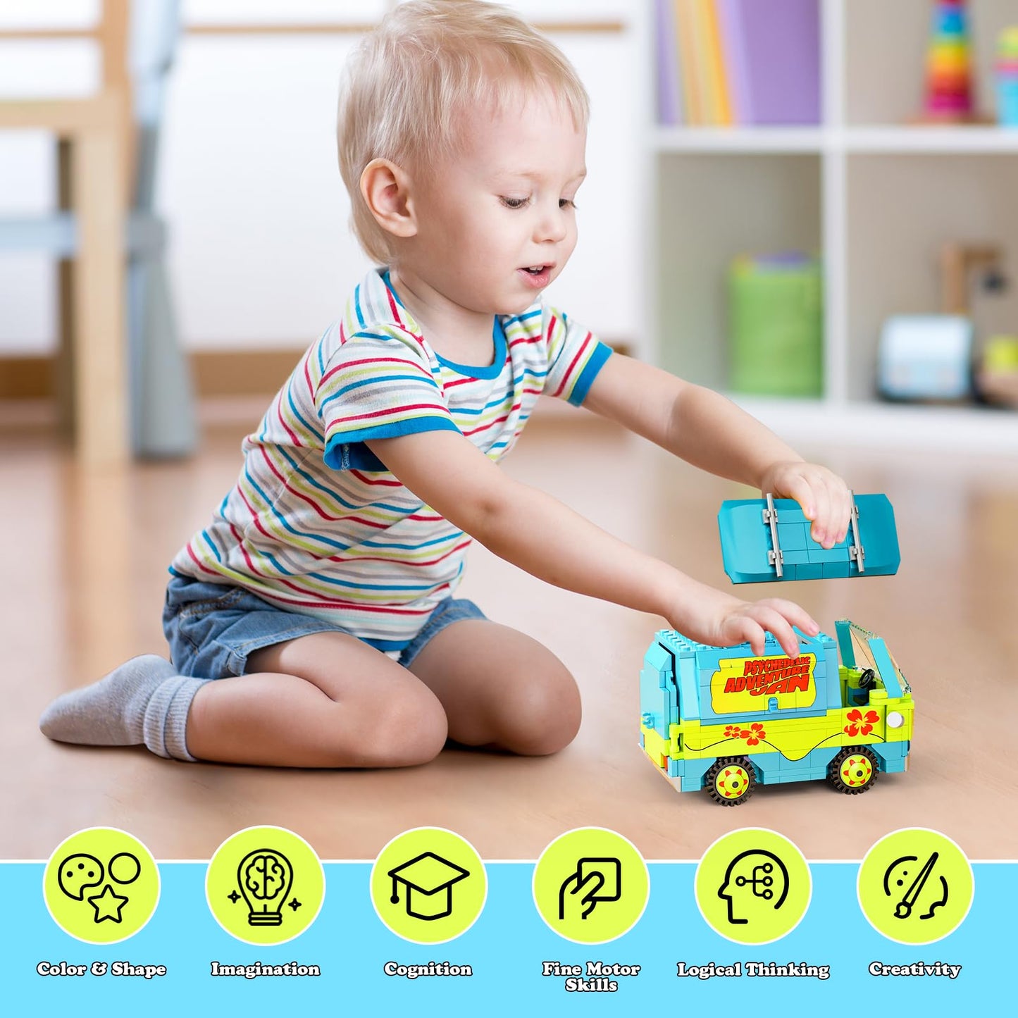 Millionspring Classic Adventure Van Building Blocks — LEGO-Compatible Mystery Car Toy for Kids 6+