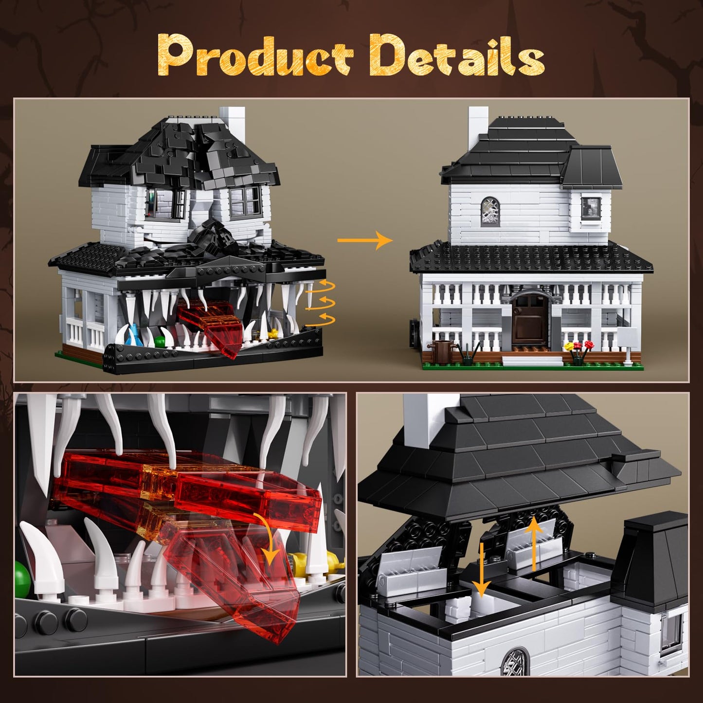 Millionspring Monster House Building Block Set – 750 PCS, Dual-View LEGO-Compatible Horror Kit
