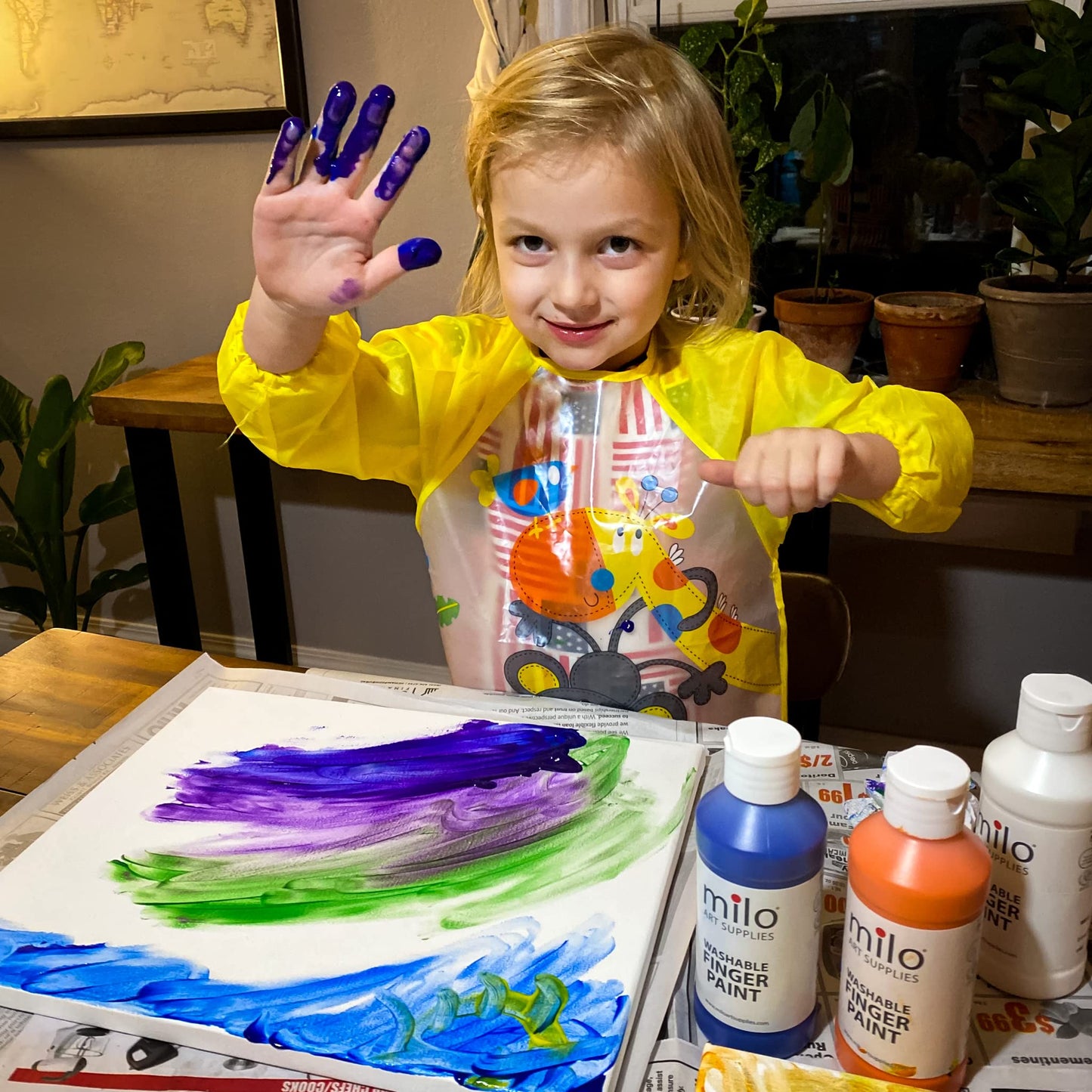 Milo Kids Washable Finger Paint Set – 8 Colors, 8 oz Bottles, Safe & Non-Toxic | Made in USA