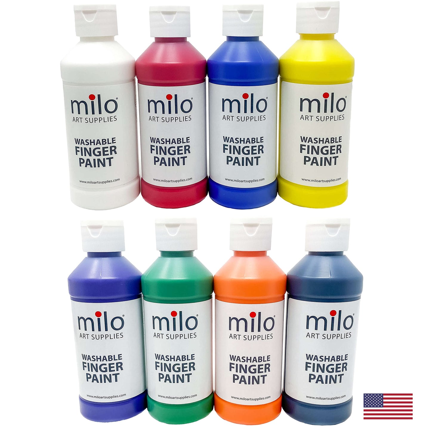Milo Kids Washable Finger Paint Set – 8 Colors, 8 oz Bottles, Safe & Non-Toxic | Made in USA