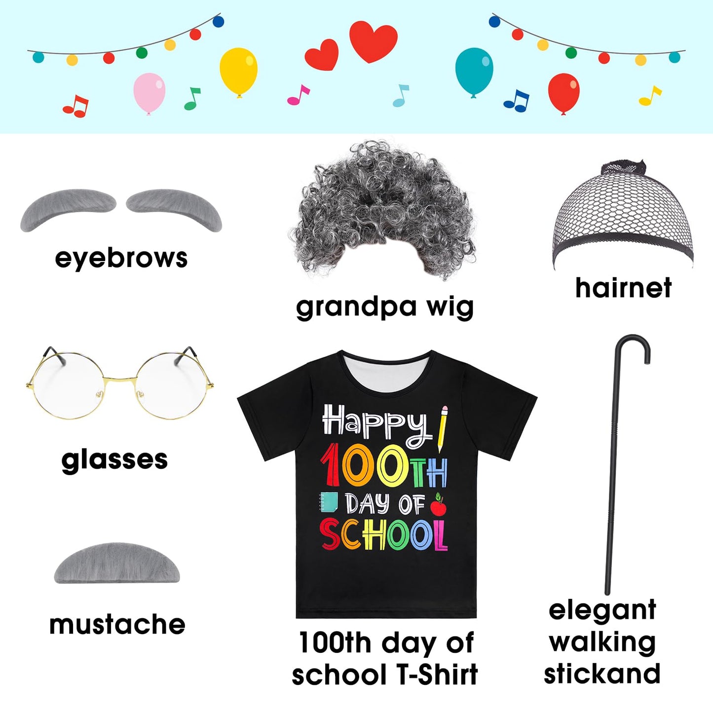 Miltrs Kids 100 Days of School Costume – Old Man Grandpa Dress-Up Kit for Boys
